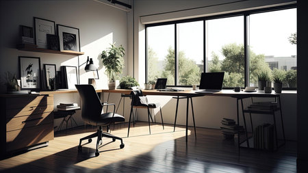 Modern office interior design with furniture and daylight. ai generatedの素材