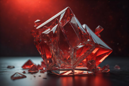 Broken red crystal on a black background. Broken crystal on a dark background. ai generatedの素材