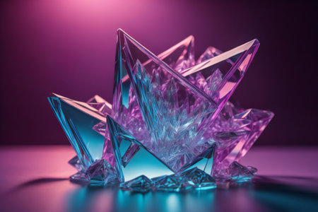 Transparent crystal on a purple background. Close-up. Selective focus. ai generatedの素材