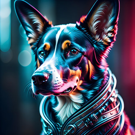 Portrait of a purebred dog on a dark background. generative aiの素材