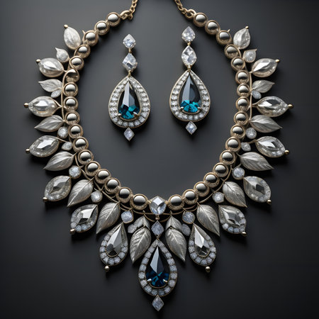 Jewelry necklace with precious stones on black background. generative aiの素材