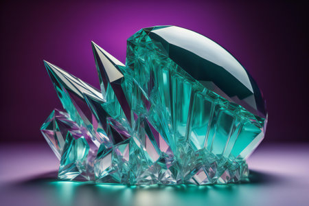 a glass crystal on a purple background with reflections. ai generatedの素材