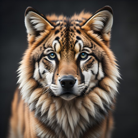Portrait of a tiger with blue eyes on a dark background. generative aiの素材