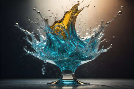 Splash in a glass vase on a dark background. ai generatedの素材