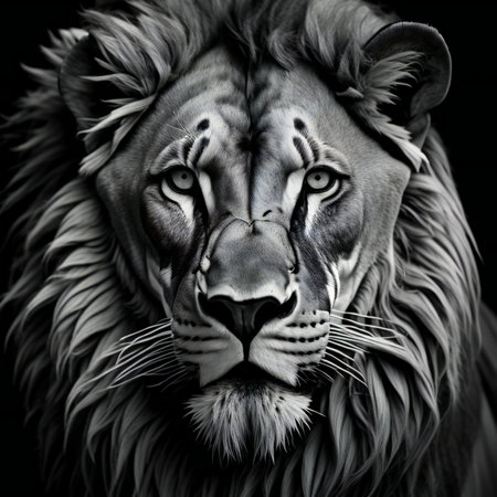 Black and white portrait of a male lion, Panthera leo. generative aiの素材