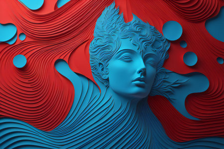 a female face with blue and red abstract background. generative aiの素材