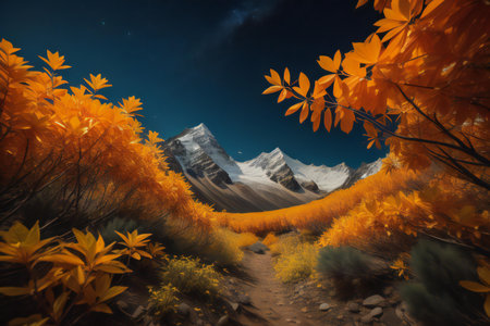 Mountain landscape with autumn leaves. generative aiの素材