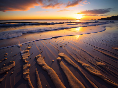 Beautiful sunset on the beach. Colorful sky and sea. generative aiの素材