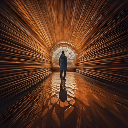 Rear view of a man standing in a tunnel. generative aiの素材