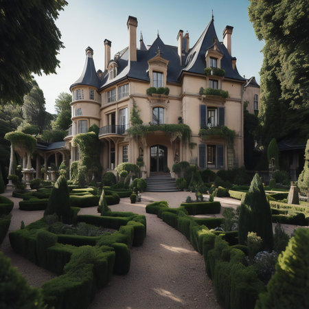 Beautiful villa in the garden. generative aiの素材