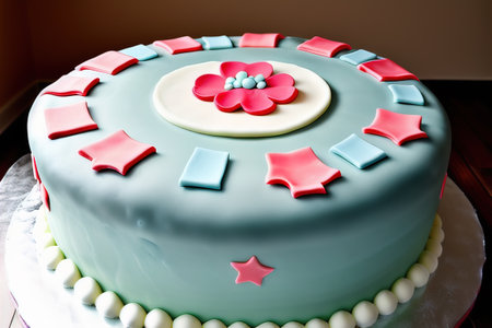 Chocolate cake with cream on a solid color background. Toned. ai generativeの素材