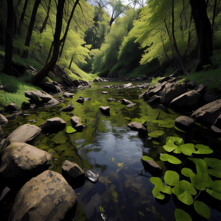 Beautiful green forest and river landscape. generative aiの素材