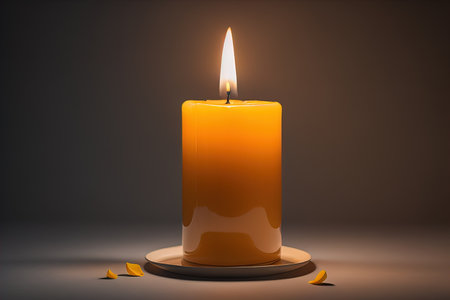 Creative burning candle on a wooden background. ai generativeの素材
