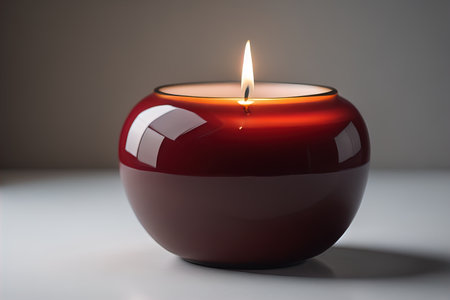 Creative burning candle on a wooden background. ai generativeの素材
