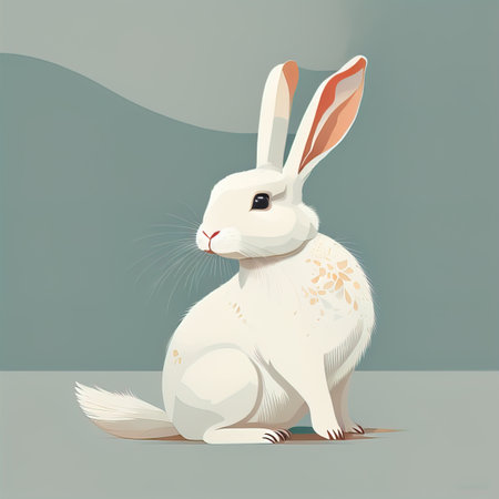 Vector illustration of a cute white rabbit sitting on a gray background. ai generativeの素材