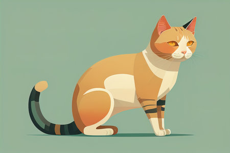 Cute cat sitting on the floor. Vector illustration in retro style. ai generativeの素材