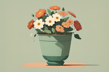 Flowerpot with daisies. Vector illustration in retro style. ai generativeの素材