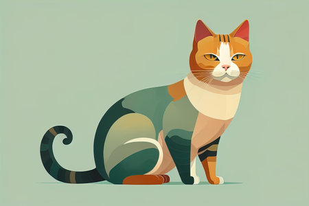 Cute cat sitting on the floor. Vector illustration in retro style. ai generativeの素材