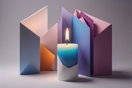 Creative burning candle on a wooden background. ai generativeの素材