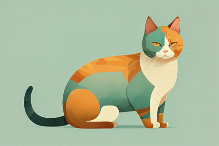 Cute cat sitting on the floor. Vector illustration in retro style. ai generativeの素材