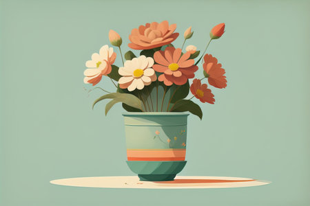Flowerpot with daisies. Vector illustration in retro style. ai generativeの素材