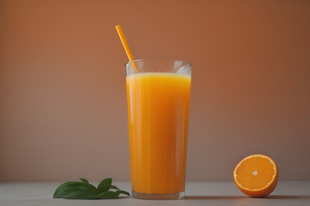 Glass of orange juice and fresh orange fruits. ai generativeの素材
