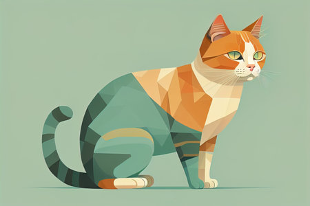 Cute cat sitting on the floor. Vector illustration in retro style. ai generativeの素材