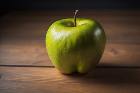 Green apple on a wooden background. ai generativeの素材