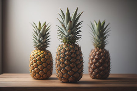 Pineapples on a wooden background. ai generativeの素材