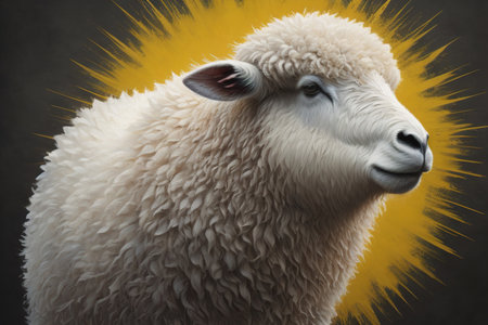 Sheep on a solid color background. Photo in old color image style. ai generativeの素材
