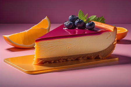 Cheesecake on a black plate. Toned. ai generativeの素材