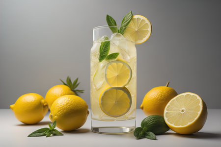 Glass of lemonade with fresh lemons. ai generativeの素材