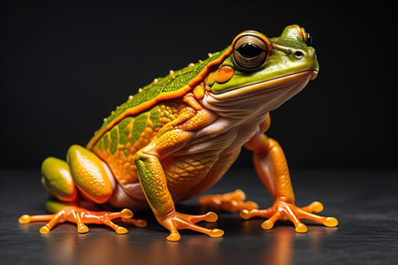 European tree frog, Hyla arborea isolated on solid colour background. ai generativeの素材