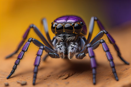 jumping spider closeup on solid color background, copyspace. ai generativeの素材