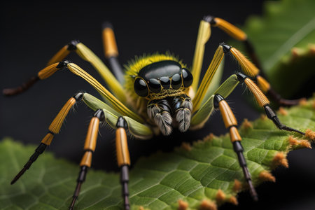 jumping spider closeup on solid color background, copyspace. ai generativeの素材