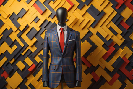 Stylish suits on mannequins on solid color background, closeup. ai generativeの素材