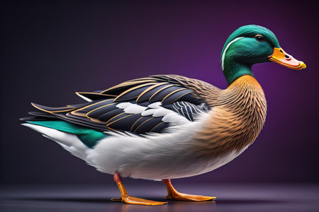 Beautiful duck on a solid color background. ai generativeの素材