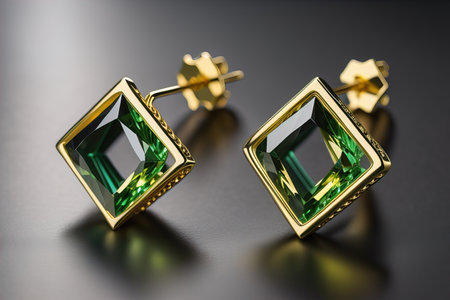 Earrings made of gold on a solid color background close up. ai generativeの素材