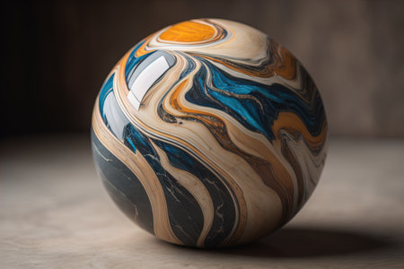 Colorful marble ball on a solid colour background. Close-up. ai generativeの素材