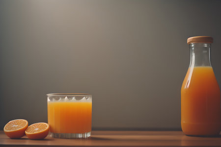 Glass of orange juice and fresh orange fruits. ai generativeの素材