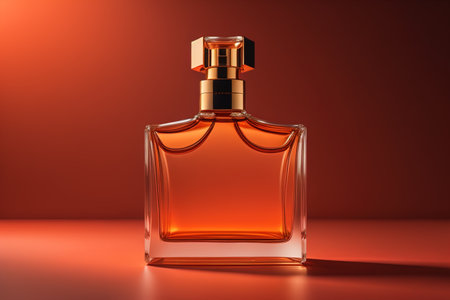 Perfume bottle on a red background. generative aiの素材