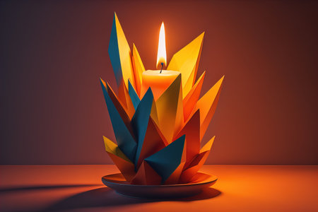 Creative burning candle on a wooden background. ai generativeの素材