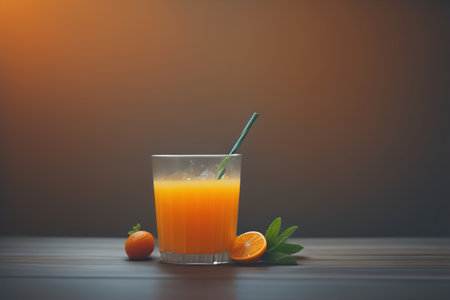 Glass of orange juice and fresh orange fruits. ai generativeの素材