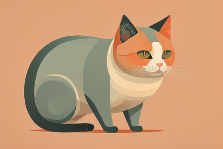 Cute cat sitting on the floor. Vector illustration in retro style. ai generativeの素材