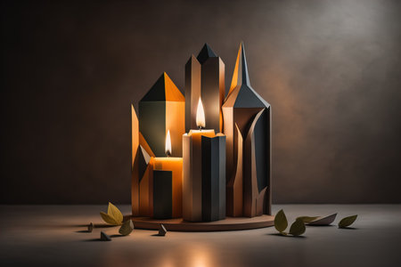 Creative burning candle on a wooden background. ai generativeの素材