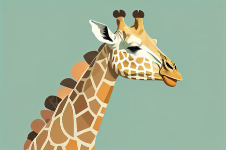 Giraffe isolated on green background. Cartoon style. Vector illustration. ai generativeの素材