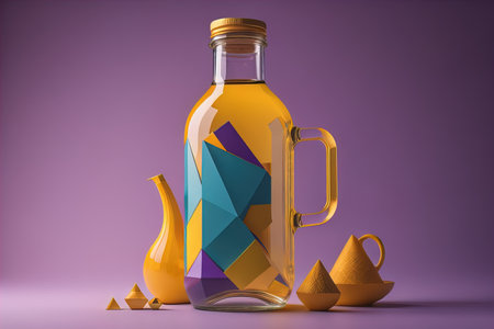 a bottle of olive oil on a purple background. generative aiの素材