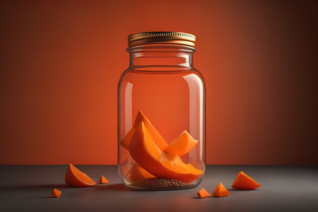 a glass jar on wooden table. ai generativeの素材