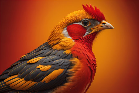 Colorful chicken on a solid color background, studio photo. ai generativeの素材