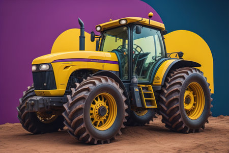 Modern tractor on a colored background. ai generativeの素材